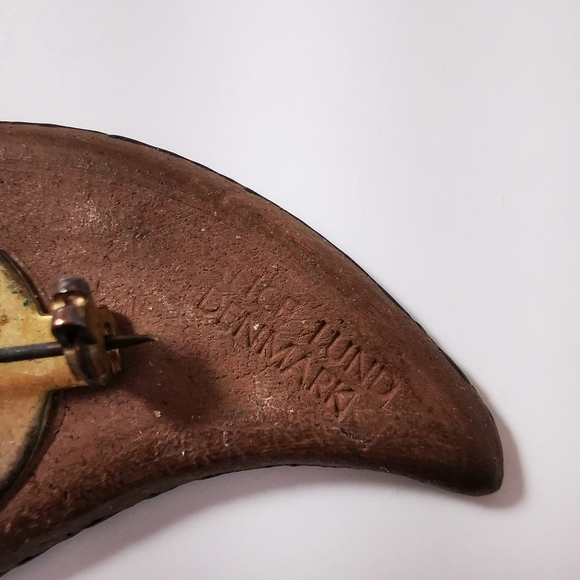 Vintage Alice Lund Pottery Mid Century Lime Green Brown Brooch Tear Drop… - Picture 11 of 16